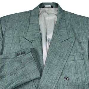 Falcone Vintage 60s Double Breasted Peak Lapel Blazer 48Long Heather Green Plaid